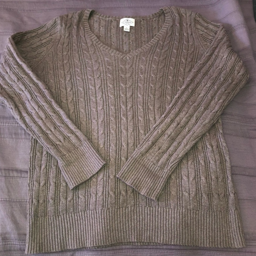 St. John’s Bay Sweater Women’s sz XL Cable-knit Gray Cotton High-Quality NM